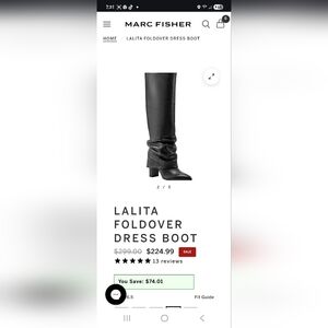 Marc Fisher Black Lalita Leather Foldover Boots 8.5